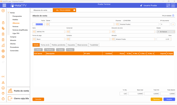 Crear Albarán de Venta HolaTPV