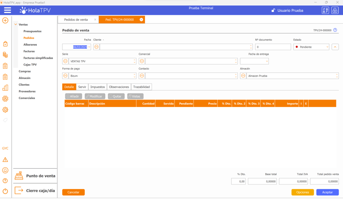 Crear Pedidos de Venta HolaTPV