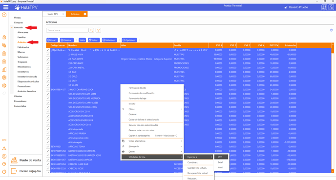 Exportación de datos en excell o csv