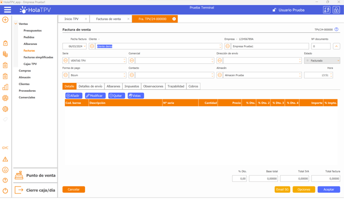 Factura de Venta TPV - Crear