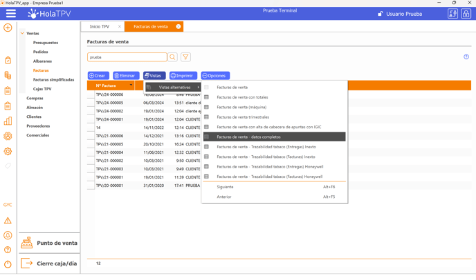 Factura de venta - exportar todos los datos