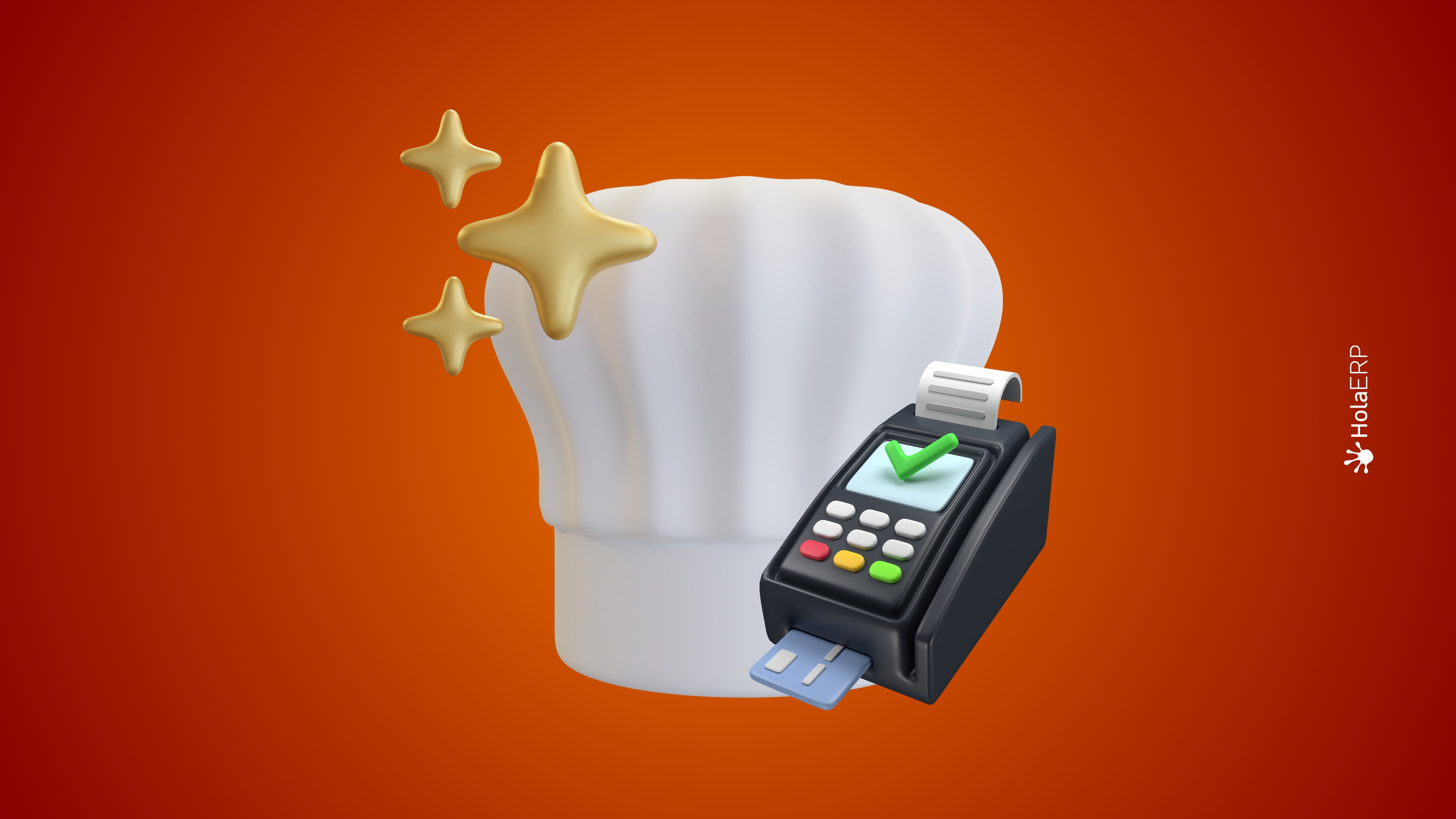 Imagen de un gorro de chef y un terminal de punto de venta